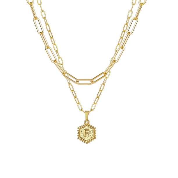 Collar de cadena chapado en oro para mujer Collar de capas con colgante de letra hexagonal Wmkox8yi sjalhkljlk5829