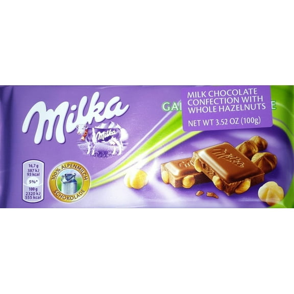 Milka Milk Chocolate Confection with Whole Hazelnuts, 3.52 oz. Bars (Pack of 5)