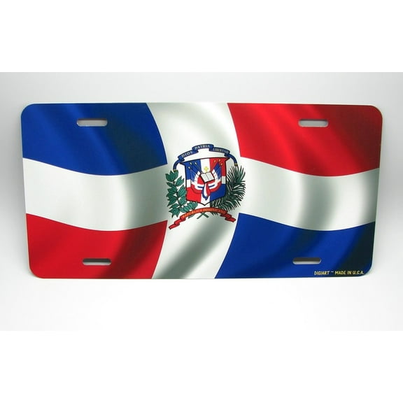 DOMINICAN REPUBLIC FLAG METAL CAR LICENSE PLATE AUTOTAG - Aluminum ( 12 inch x 6 inch )