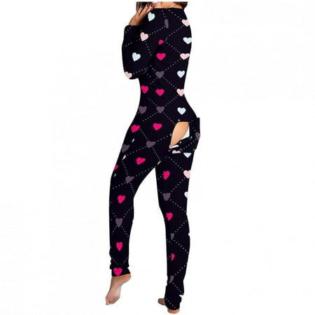 

One Piece Jumpsuits For Women Clearance Sale Womens Onesie Flap Pajamas Print Sexy Butt Flap Sleepwear Cute Button Collar Rompers Nightwear Jumpsuit White XXL