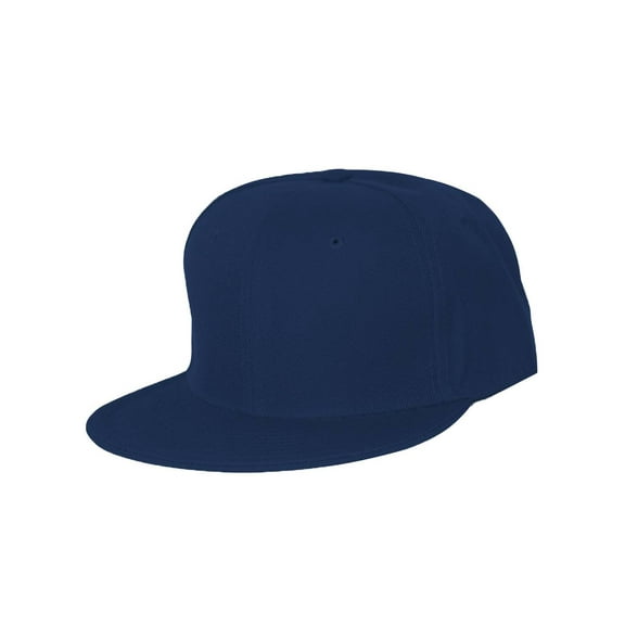Plain Fitted Flat Bill Hat - Navy 7