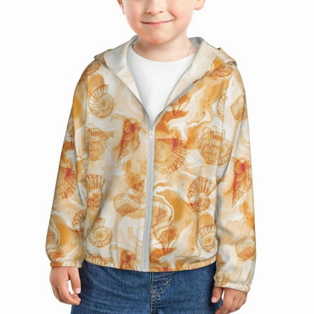 

Lukts Watercolor Sea Shells Print Children s Long-Sleeved Sun Protection Clothing Hooded Sweatshirts for Boys and Girls Outdoor Sports-2 Years