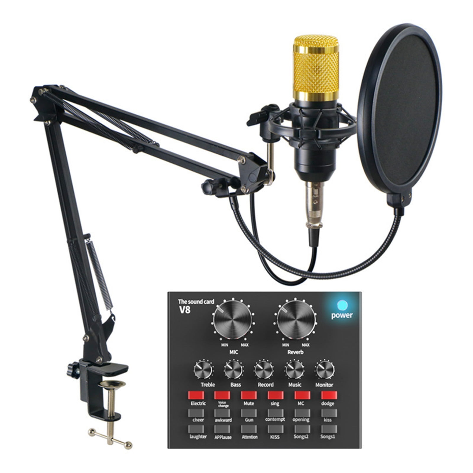 Professional Condenser Microphone Kits V8 Sound Card Karaoke With Microphone Stand Condenser USB MIC Live Streaming