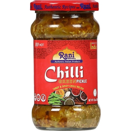 Rani Green Chilli Pickle Hot (Achar, Spicy Indian Relish) 10.5oz (300g) ~ Glass Jar, All Natural | Vegan | Gluten Friendly | NON-GMO | Kosher | No Colors | Popular Indian Condiment, Indian Origin
