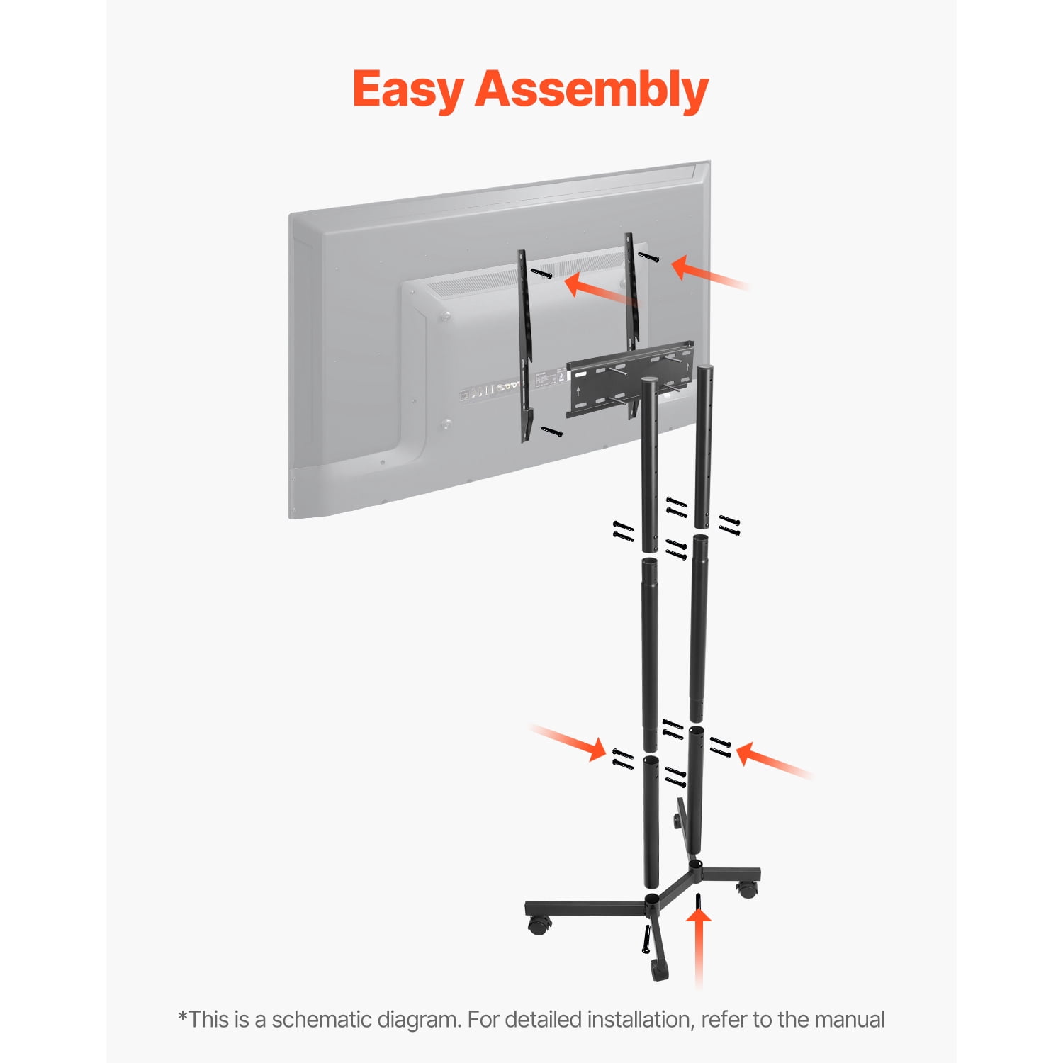 KFFKFF Mobile Television Stand, Sturdy TV Mount for 32-65 Inch, Height Adjustable TV base with Casters, Support up to 88 lbs, Ideal for Lounge, Bedroom, Workplace, Outdoor