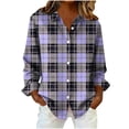 thumbnail image 3 of Women's Long Sleeve Plaid Button Up Shirt Tops Blouses Tunics Flared Hem Loose Fit Casual Daily Wear Business Office Work Travel Fashion Essential | CSEONE,Purple L, 3 of 8