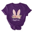 thumbnail image 3 of UPPADA Femmes Easter Oeufs Imprimé T-Shirts Heureux Easter Graphique Bunny Lapin Mignon T-Shirts Manches Courtes Décontracté Col Rond T-Shirts Été Basique Coupe Régulière Chemises Violet,m, 3 of 5