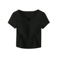 thumbnail image 3 of HVOBTTY Women's Soft Comfortable Solid Color Breathable Short Sleeve Pajama Top Built In Bra Wireless Sleep Top Black, XL, 3 of 5