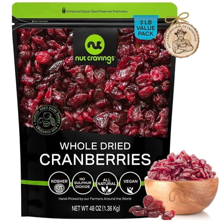 Nut Cravings Sun Dried Whole Cranberries: Lightly Sweetened All Natural Dried Fruits (48oz)