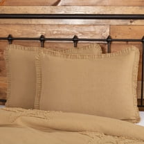 VHC Brands Burlap Pillow Sham Cover with Fringed Ruffle Cotton Farmhouse Decor Button