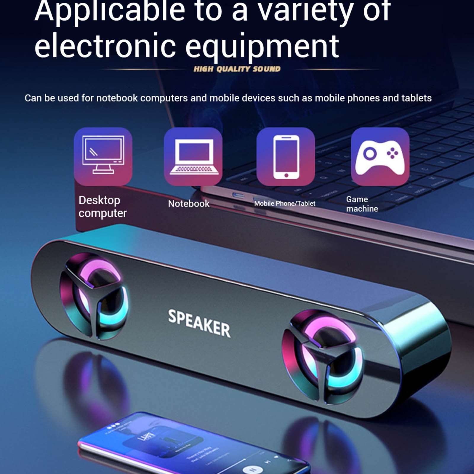 Dual Speaker Dual Diaphragm Bluetooth 5.0 Desktop Mini Speaker, Balanced Layered Stereo Sound, Dynamic Gradient Breathing Ambient Light & Wired Wireless Dual Connection