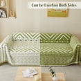 thumbnail image 2 of WOOW DEPOT Boho Chenille Sofa Cover Reversible w/ Tassel, Washable Throw Blanket L Shape Slipcover for 2 Cushion Couch, Sage Green & White Geometric, 71"x134", 2 of 9