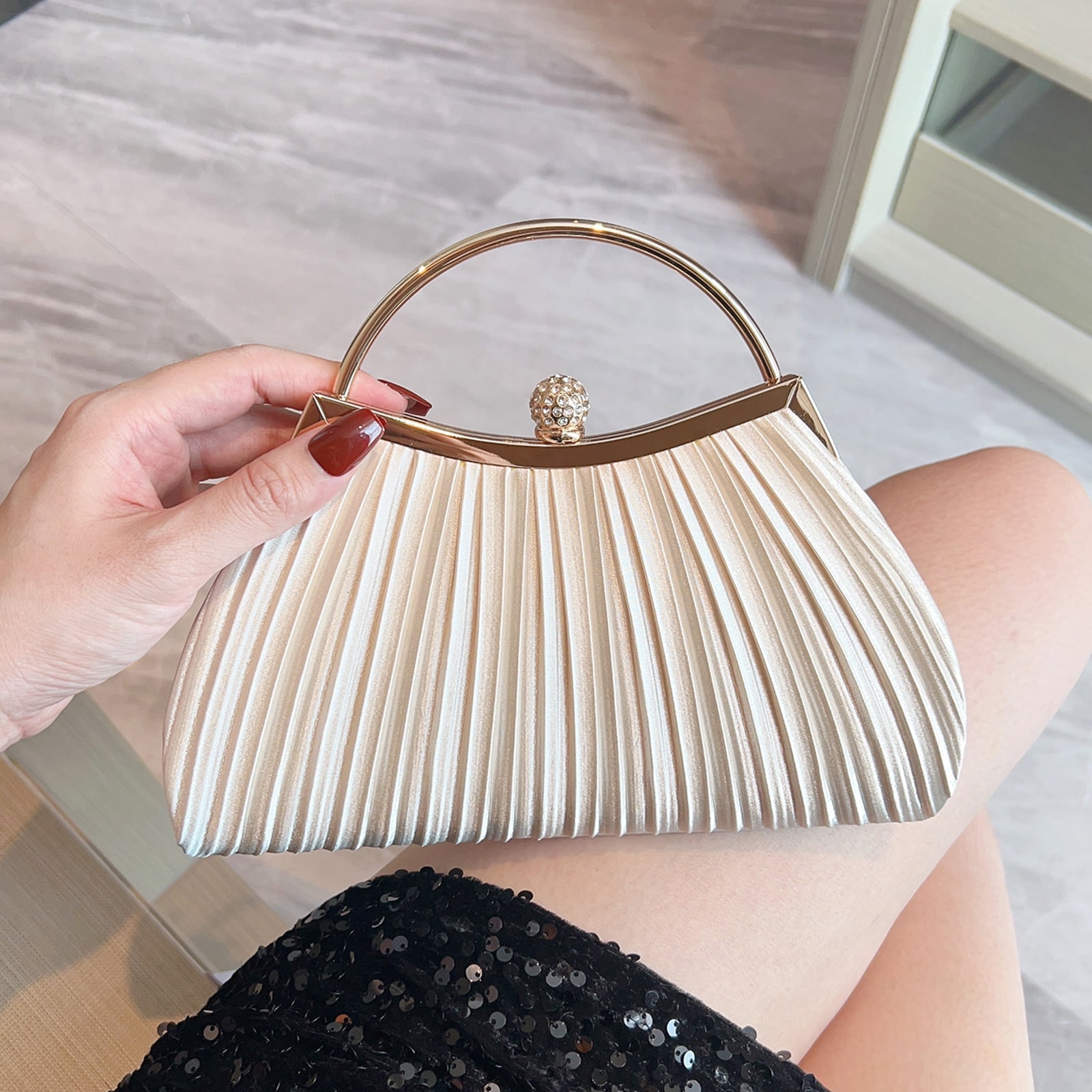Clutch Purses for Women Evening Bags Party Clutches Handbag With Detachable Chain Strap for Cocktail Party Black Wedding Purses with Pleated