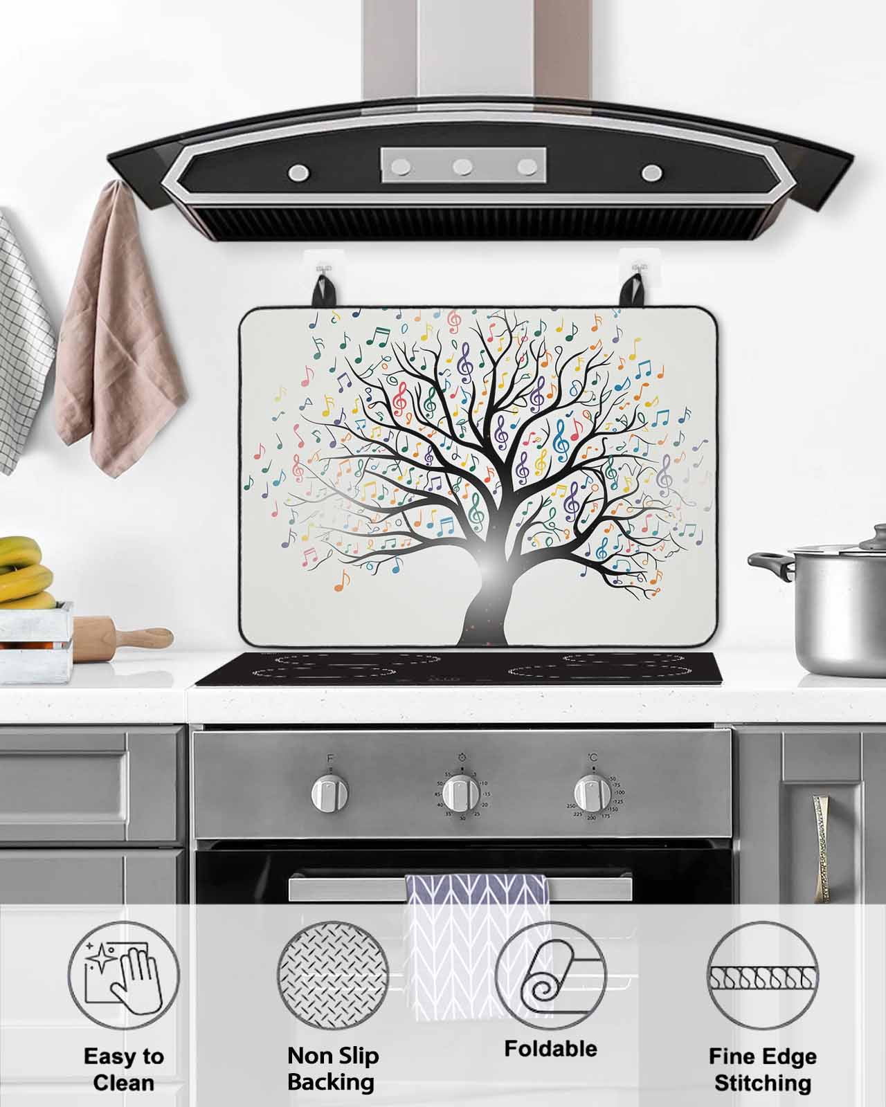 Large Induction Cooktop Protector Mat Music Tree Stove Top Covers for Electric Stove, Modern Abstract Art Note Branches Decorative Stove Burner Cover Mats, Glass Top Stove Cover
