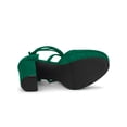 thumbnail image 5 of BLISSFUL STEP Women's Pumps Block Heels Platform Strappy Lace up Pumps Emerald Green 11, 5 of 7
