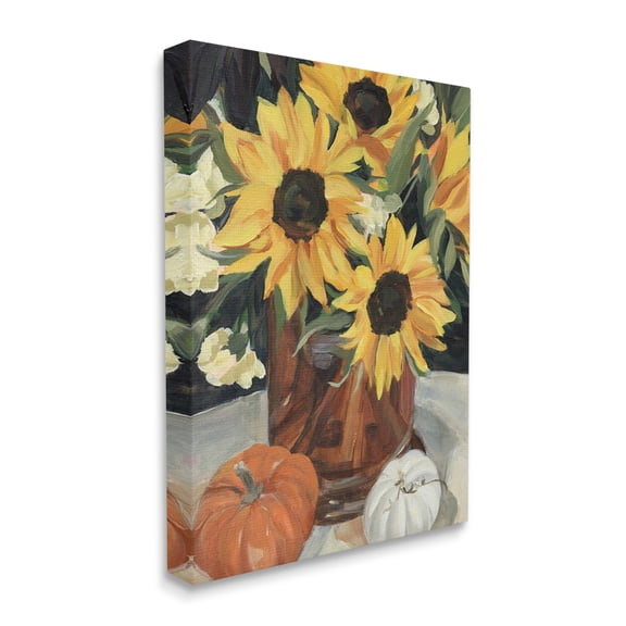 Stupell Industries Quaint Rustic Sunflower Vase Autumn Pumpkin Still-Life, 24 x 30, Designed by Annie Warren