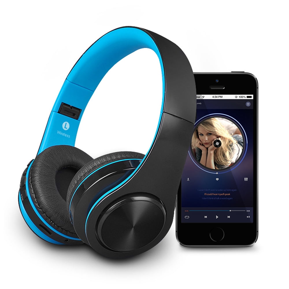 Bluetooth Headphones Over Ear, Hi-Fi Stereo Wireless Foldable Headset with Soft Memory-Protein Earmuffs, Built-in Mic and Wired Mode for PC/Cell Phones/TV(Blue)