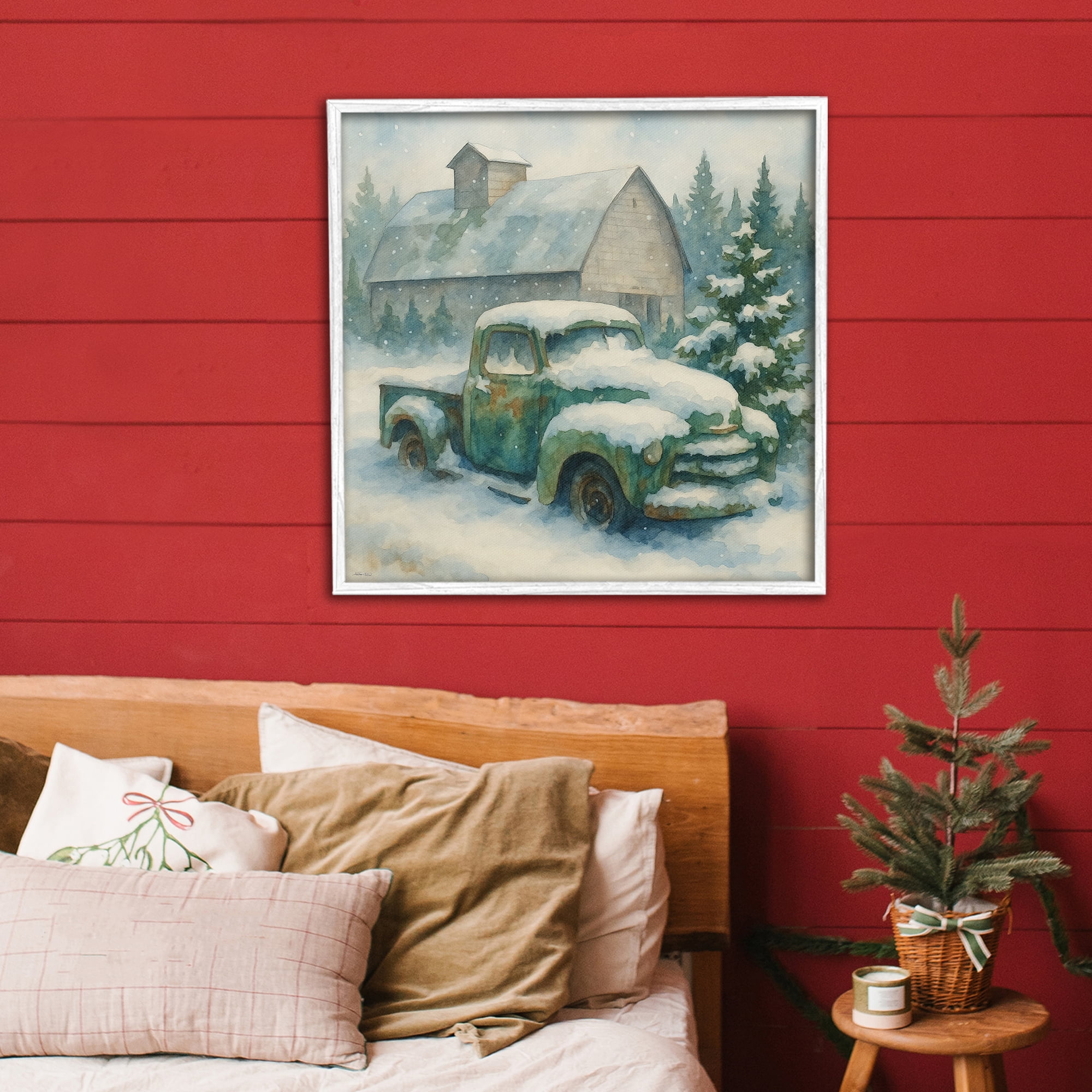 Stupell Industries Nostalgic Winter Farm Truck White Framed Giclee Art, design by Antony Smith