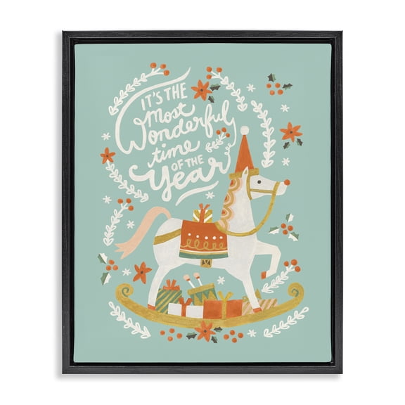 Stupell Industries Seasonal Horse & Sled Phrase Holiday Painting Black Floater Framed Canvas Art Print Wall Art, 17 x 21