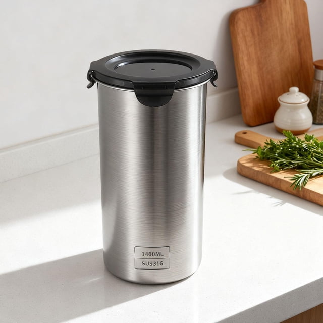 Recipiente de acero inoxidable para café, recipiente hermético con tapa de cierre hermético, recipiente metálico para alimentos, sellado para cocina, 1400 ml