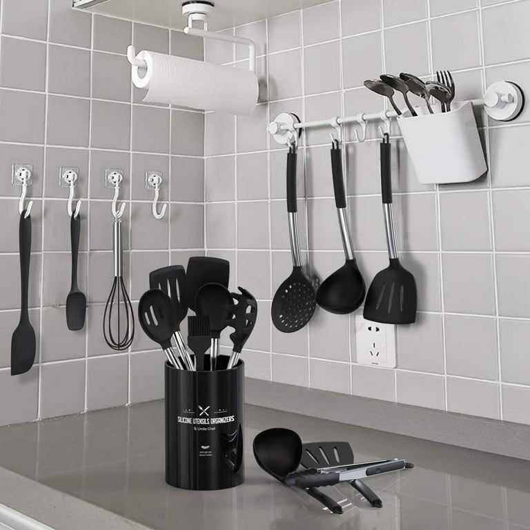 Silicone Kitchen Utensils Set, Umite Chef Large Heat Resistant Cooking  Utensil, 26Pcs Silicone Spatulas Set, Stainless Steel Handle, Black Kitchen