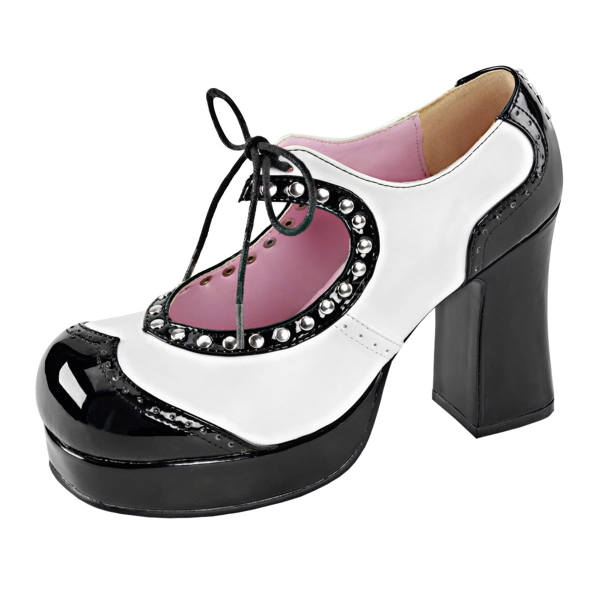 Womens Block Heel Shoes Black White 