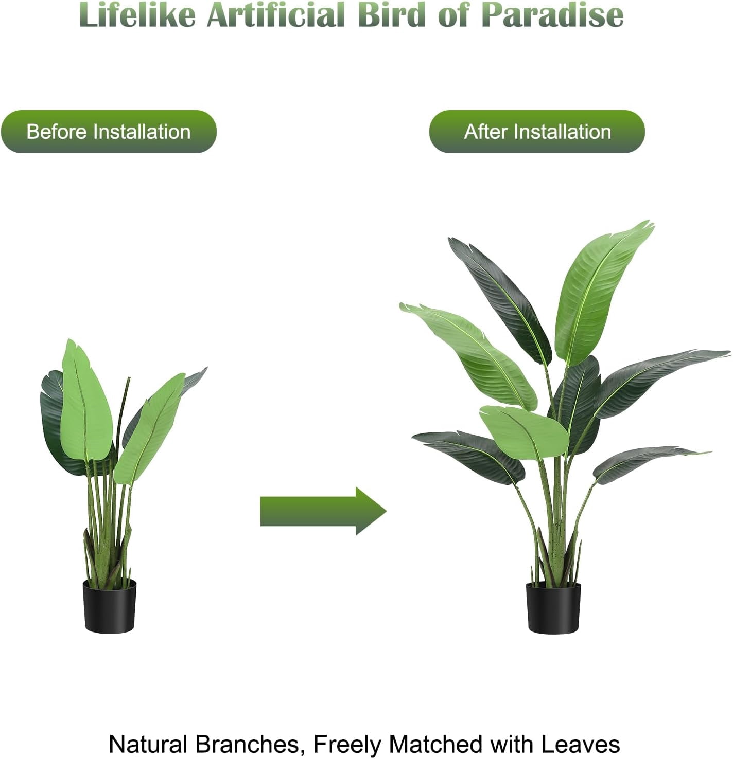 4ft Bird of Paradise Artificial Plant,Fake Silk Banana Leaf Tall Artificial Plants,1Pcs Faux Bird of Paradise Plant Tall Tropical Green Tree for Home Living Room and Office Decoration, Indoor Outdoor