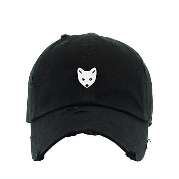 Arctic Fox Vintage Baseball Cap Embroidered Cotton Adjustable Distressed Dad Hat Black