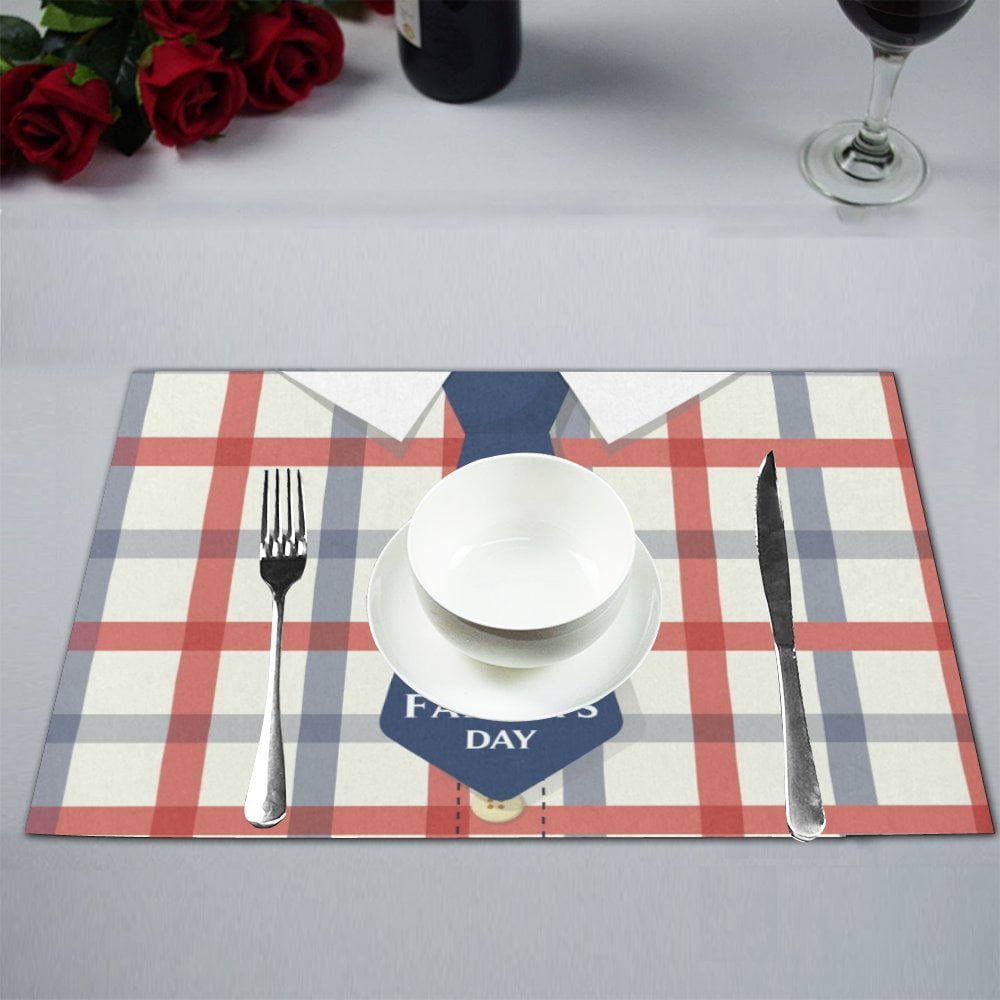 MKHERT Happy Father's Day with Blue Tie in Checkered Plaid Placemats