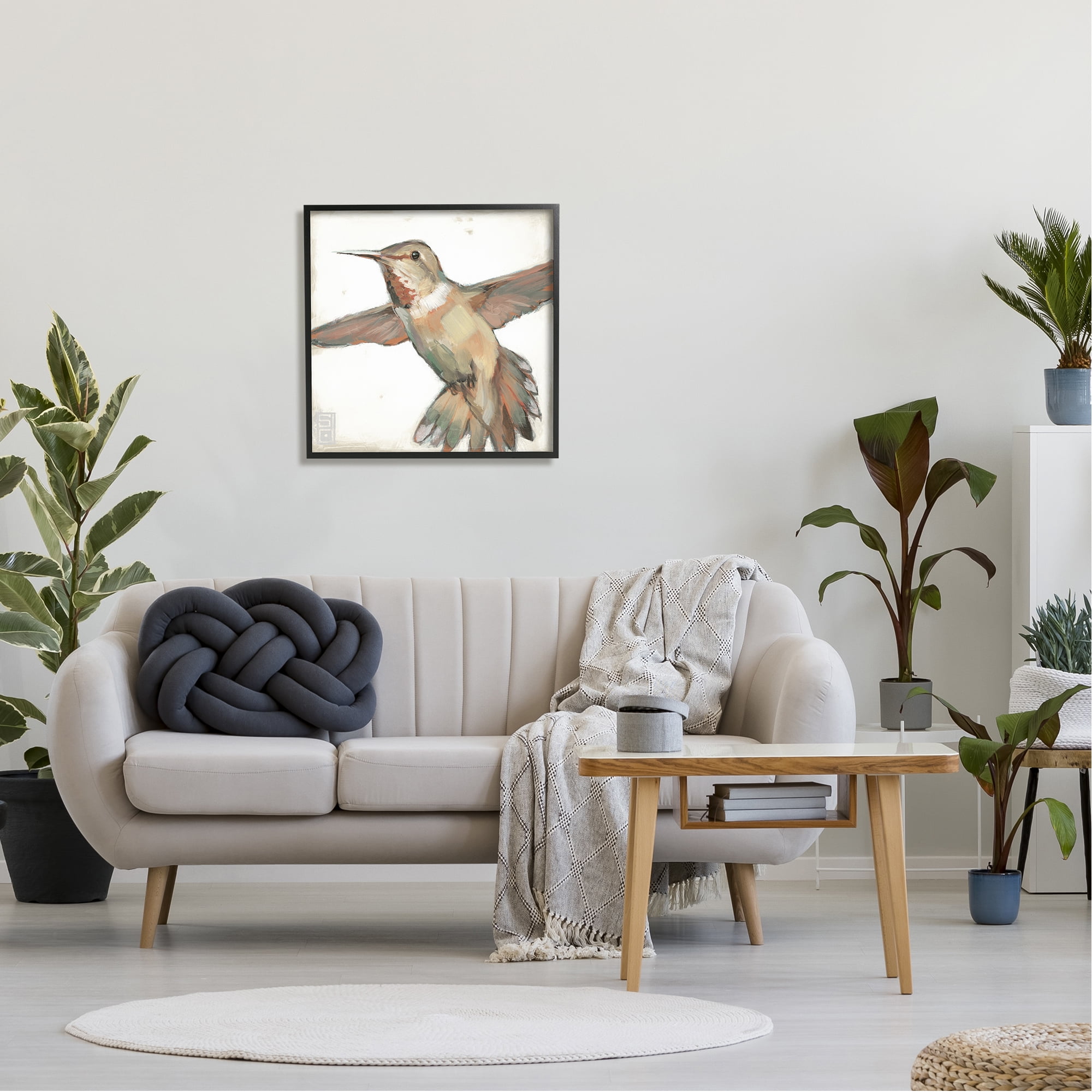 Stupell Industries Muted Hummingbird Portrait Animals Painting Black Framed Art Print Wall Art, 24 x 24
