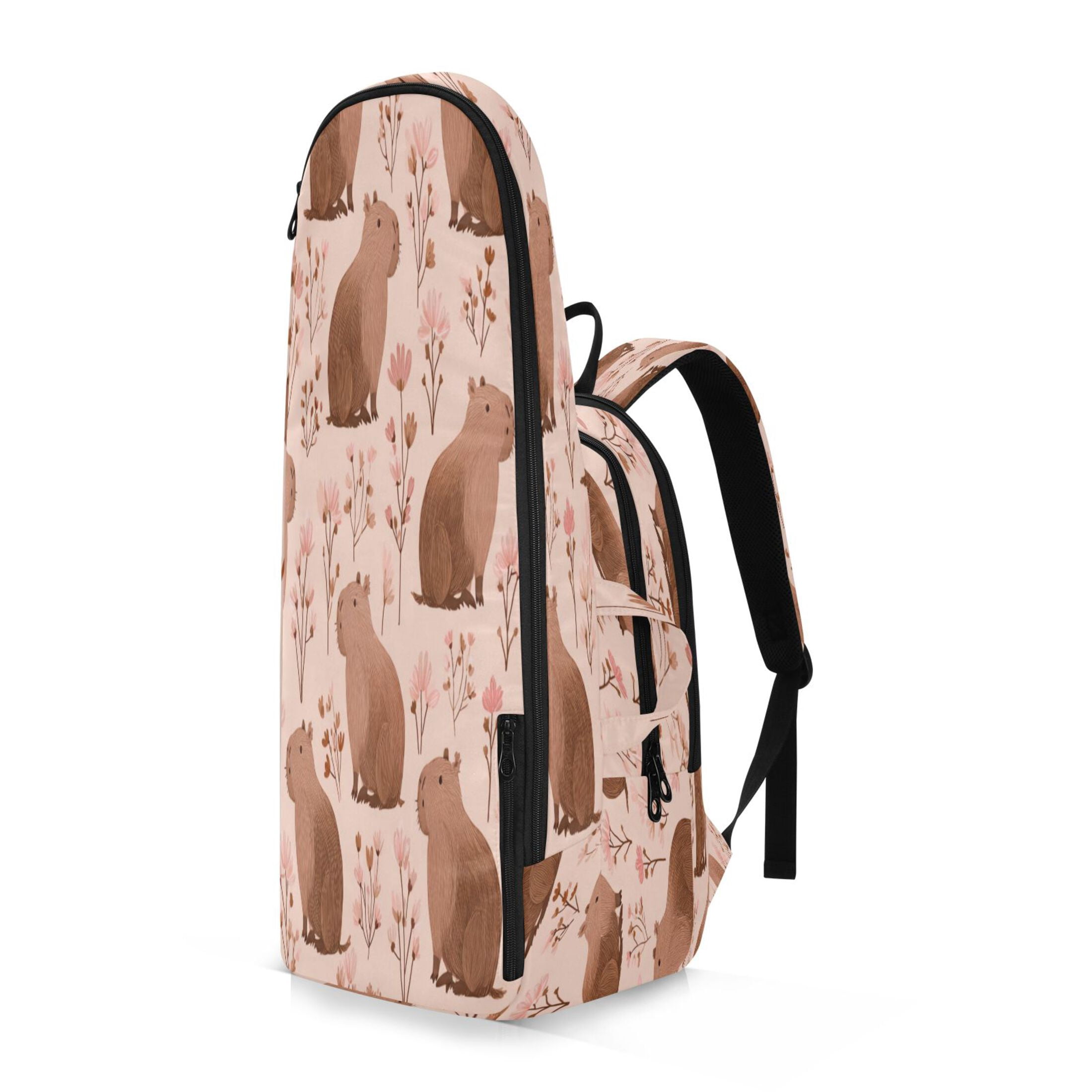2 Racquet Holder Tennis Backpack Tennis Racket Covers Gym Bags Cute Brown Capybara Pattern