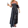 thumbnail image 2 of Women'S Spaghetti Strap All over Striped High Waist Flowy A-Line Maxi Casual Dress Black XL, 2 of 8