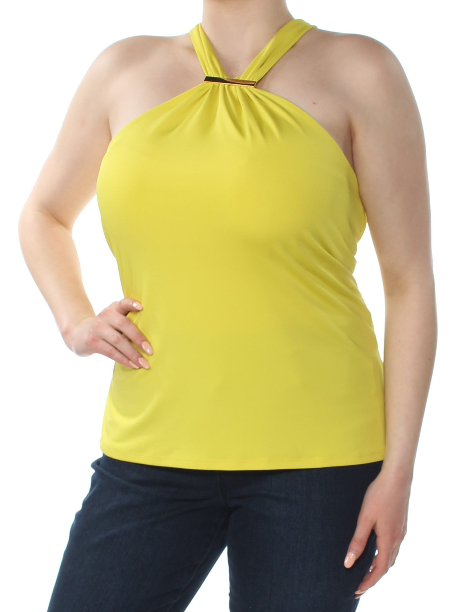 INC INC Womens Yellow Pleated Sleeveless Halter Top Size XL Walmart
