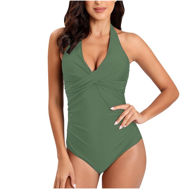 Traje de baño de una pieza para mujer, cómodo, liso, con almohadilla en el pecho, sin aros, Bikini con escote en V profundo OAVQHLG3B Store lin121212