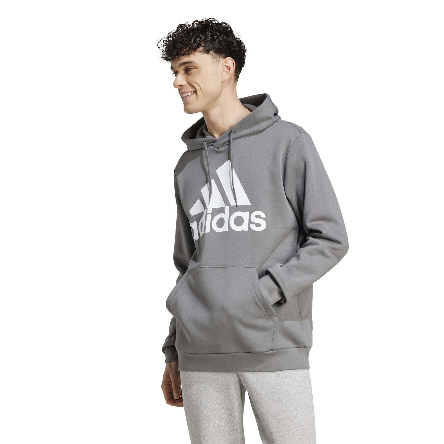 Men's adidas Essential Big Logo Fleece Hoodie Color: Grey Four Size: XXL