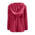 thumbnail image 6 of ManxiVoo Women's Chunky Cable Knit Hooded Pullover with V Neck and Long Sleeve Oversized Loose Fit for Cozy Winter Days M Size Watermelon Red, 6 of 6