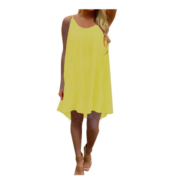 Fashion Women Spaghetti Strap Back Howllow Out Summer Chiffon Beach Short Dress