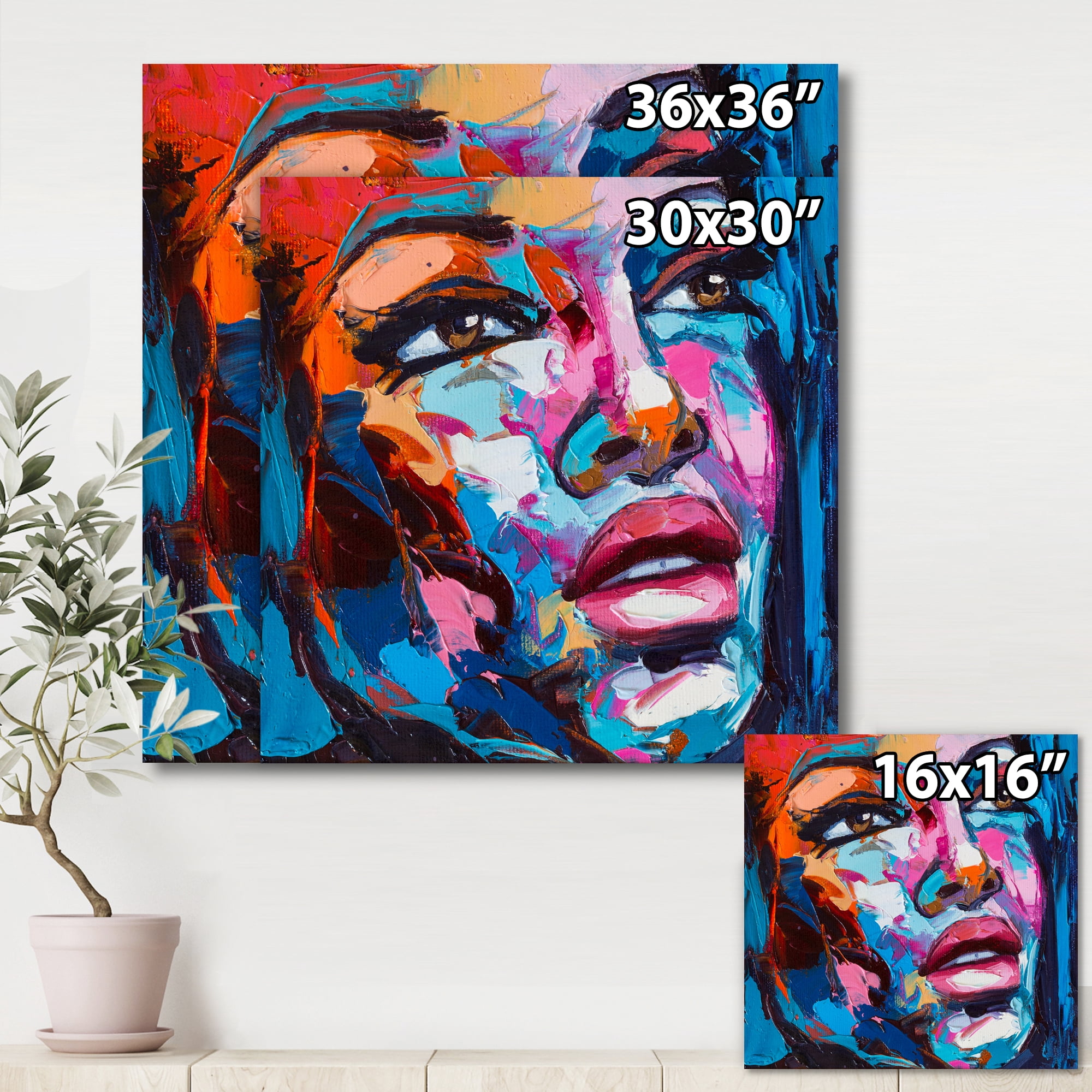 Abstract Colorful Fantasy Portrait Of A Young Woman III 30 in x 30 in Painting Canvas Art Print, by Designart
