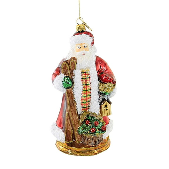 Huras Santa With Skis Glass Ornament Mushroom Downhill Hf606