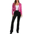 thumbnail image 2 of CHAQUETA DE MUJER INSPIRE CHIC DE CUERO SINTÉTICO CORTA SIN COLLAR ABIERTO DELANTE CHAQUETAS DE MOTO BIKER S ROSA FUERTE, 2 of 6