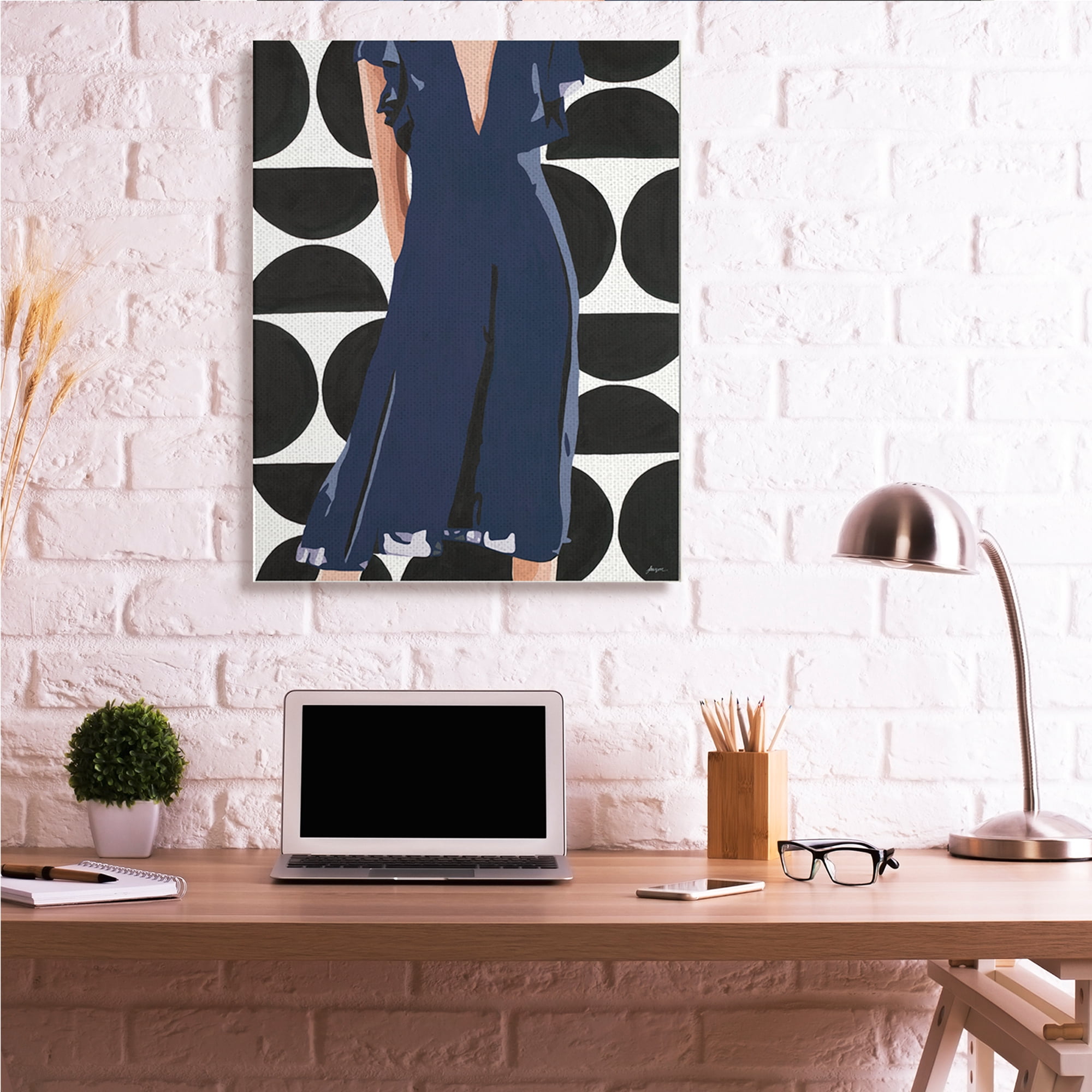 Stupell Industries Female Figure Navy Blue Dress Half Circle Pattern,36 x 48,Designed by Beth Ann Lawson