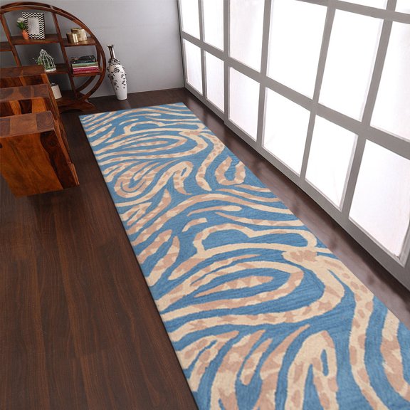 Rugsotic Carpets Hand Tufted Wool Eco-Friendly 2'6''x8' Runner Blue Contemporary Modern High Pile Thick Handmade Anti Skid Indoor Area Rug K00264