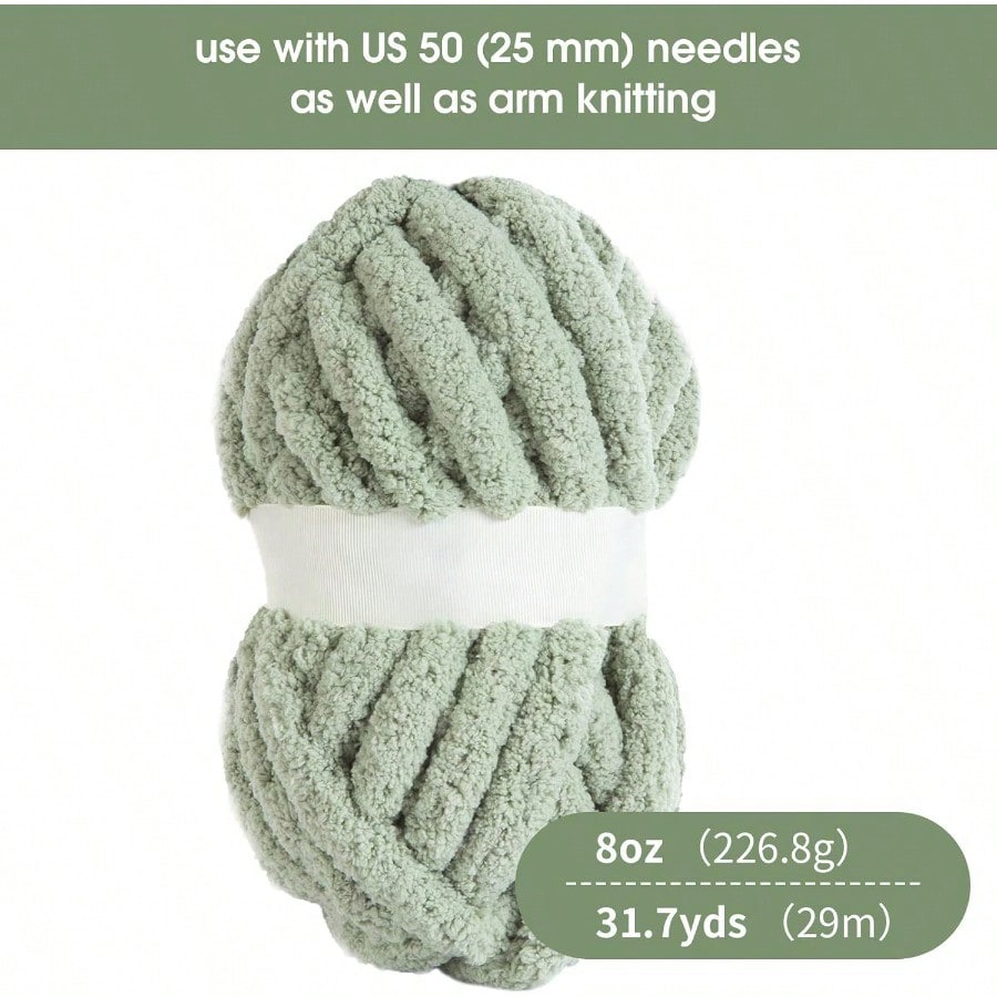 Sage Green Chunky Chenille Yarn for Crocheting Bulky Thick Fluffy Yarn for Knitting er Bulky Chunky Yarn for Hand Knitting Blanket Soft Plush 8 Jumbo Pack 27 yds 8 oz Each Skein