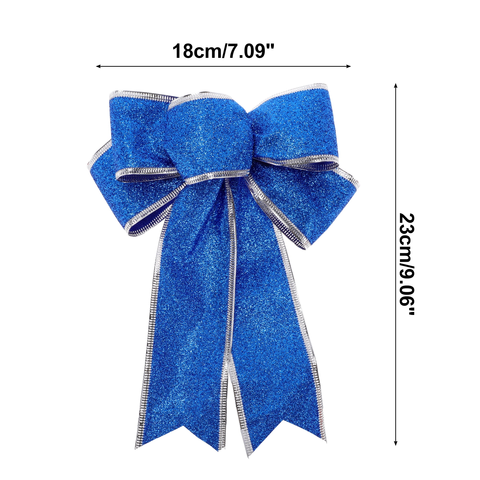 Unique Bargains 2Pcs Fabric Gift Bow Decoration 7.09"x9.06" Silver Tone Blue