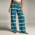 thumbnail image 5 of Karymi Summer Outfits Irregular Horizontal Striped Straight Leg Long Pants, Drawstring High Waist Decor Tie Front Trousers with Side Pockets Biker Shorts Women, 5 of 6