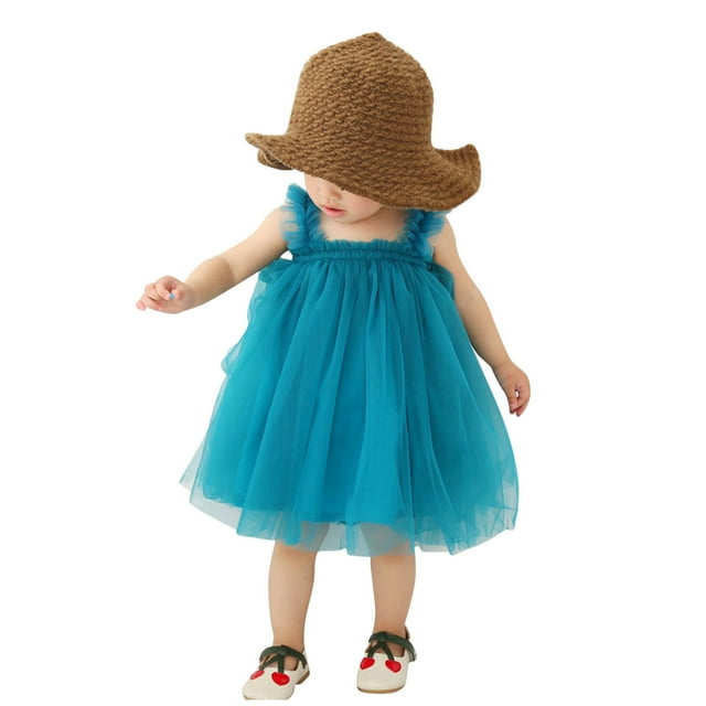 HBFAGFB Robes d'Été pour Fille 2024 Robe Décontractée Sans Manches pour Enfants Mignonne Usage Quotidien Bleu Taille 120