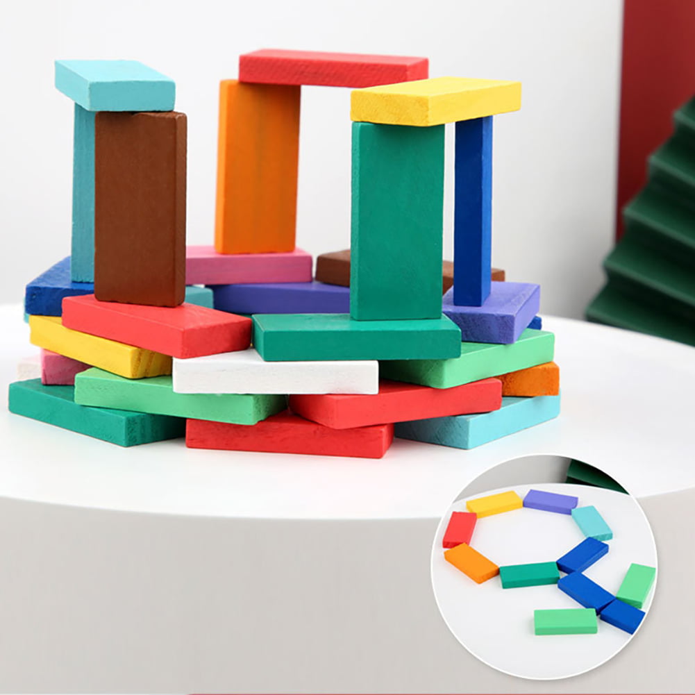 120pcs Rainbow Dominoes Wooden Blocks Infants Baby Early Child Educational Toys 