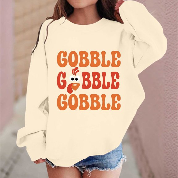 Boys Sweatshirts Childrens Letter Graphic Crew Neck Sweatshirt Long Sleeve Casual Hoodless Top Beige 4-5 Years