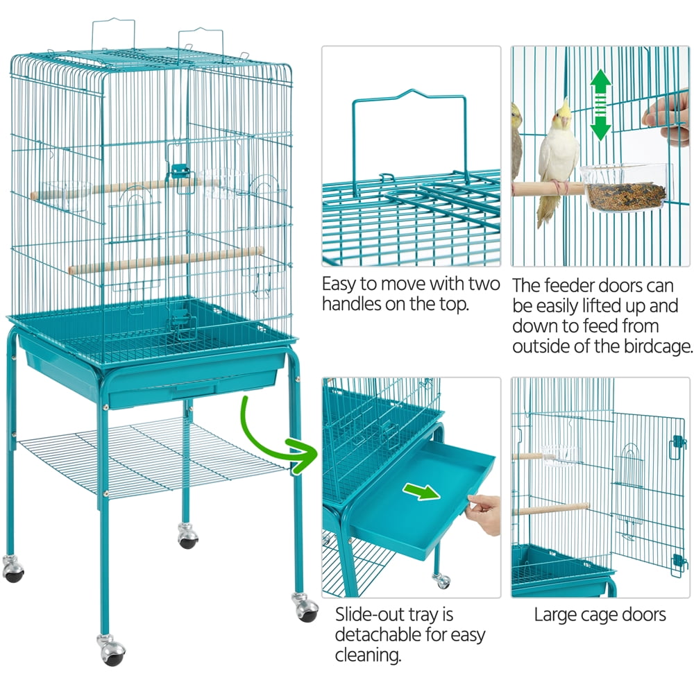 Renwick 47" Play Top Bird Cage with Rolling Stand, Teal Blue
