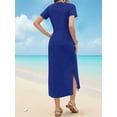 thumbnail image 4 of Women Summer Crewneck Casual Loose Split Wrinkle-Free Long Maxi Beach Dress Blue M, 4 of 5